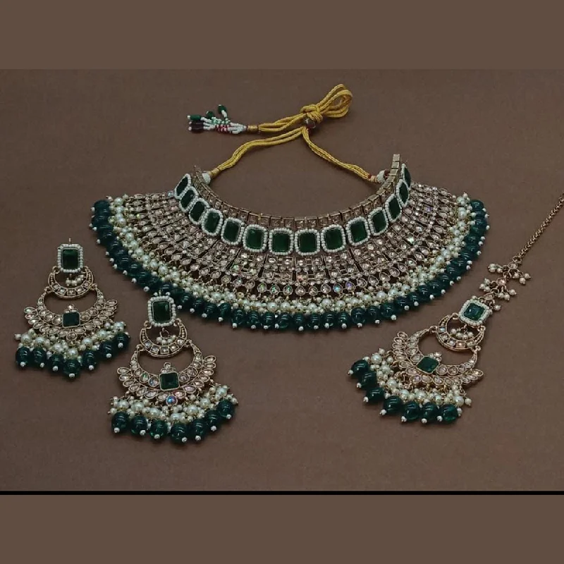 initial necklaces for women -India Art Gold Plated Crystal Stone And Pearls Choker Necklace Set