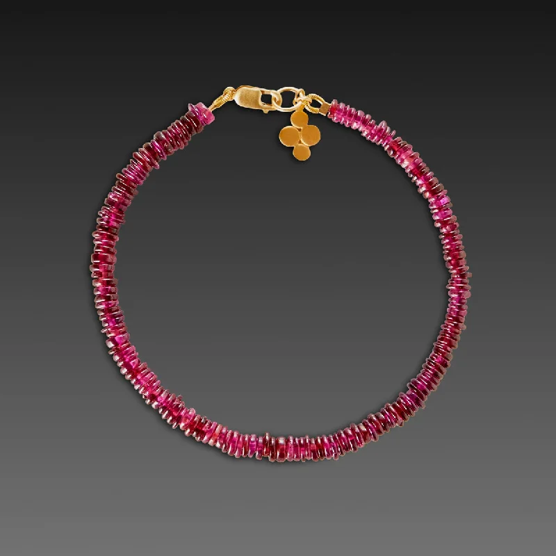 layered bracelets for women -Garnet Bracelet with 22k Multidisk Charm