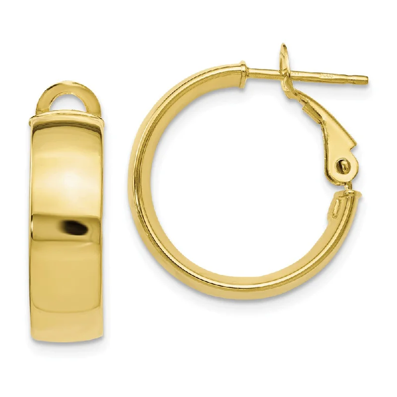 lightweight earrings for women -6mm Polished Omega Back Round Hoop Earrings in 10k Yellow Gold, 18mm