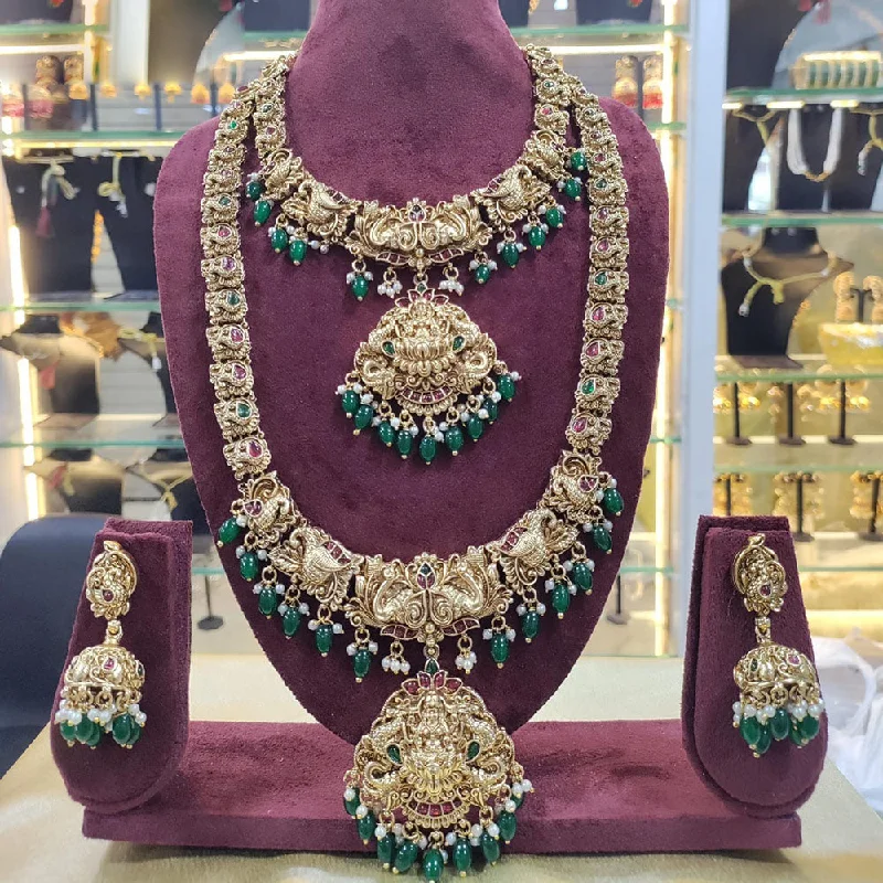 multi-layer necklaces for women -Manisha Jewellery Gold Plated Pota Stone And Bead Temple Double Necklace Set