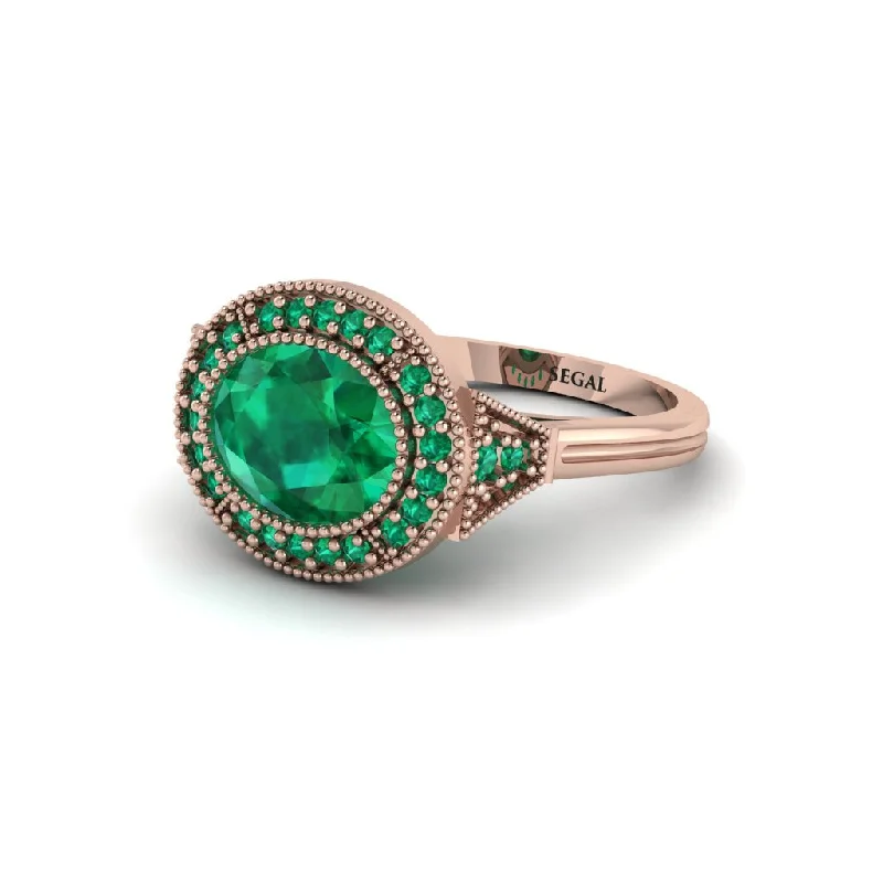 Oval Cut Emerald Milgrain Halo Engagement Ring - Alexandria No. 20