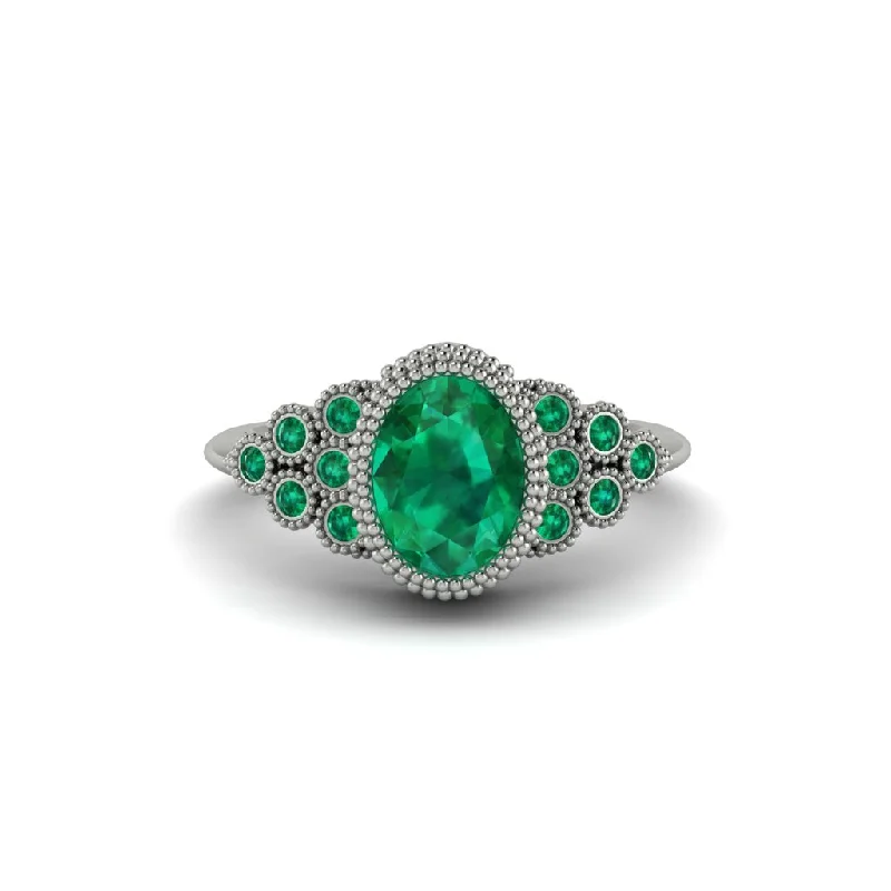 Emerald Milgrain Beaded Bezel Engagement Ring - Stacy No. 21