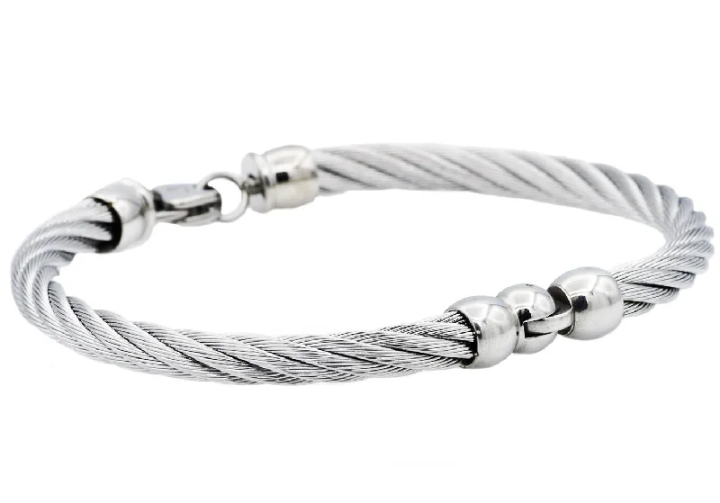 cubic zirconia tennis bracelets -Mens Stainless Steel Wire Bangle Bracelet