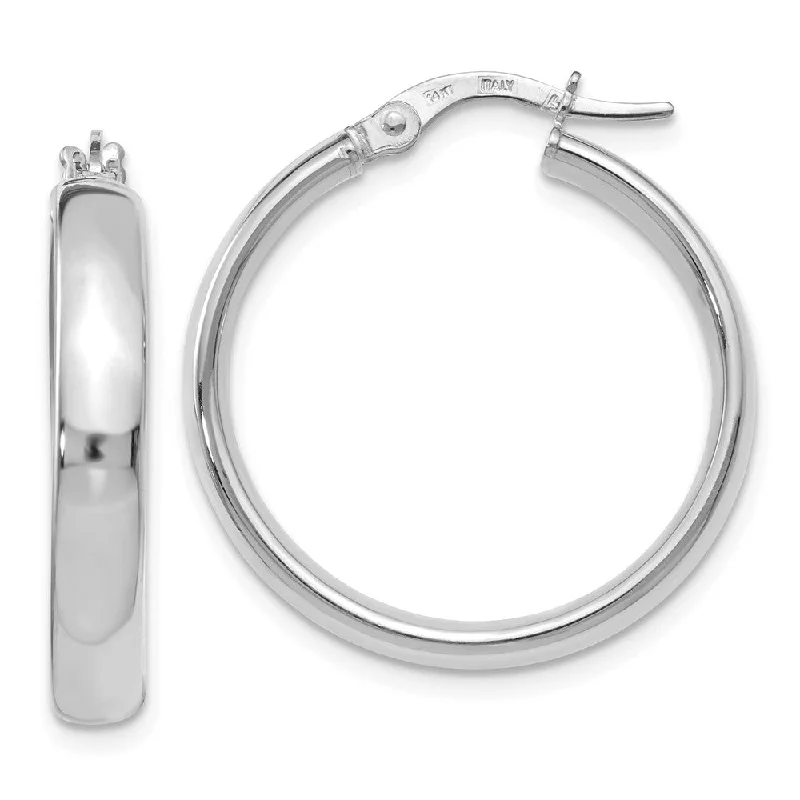 trendy earrings for women -3.75mm x 25mm (1 Inch) 14k White Gold Domed Round Tube Hoop Earrings