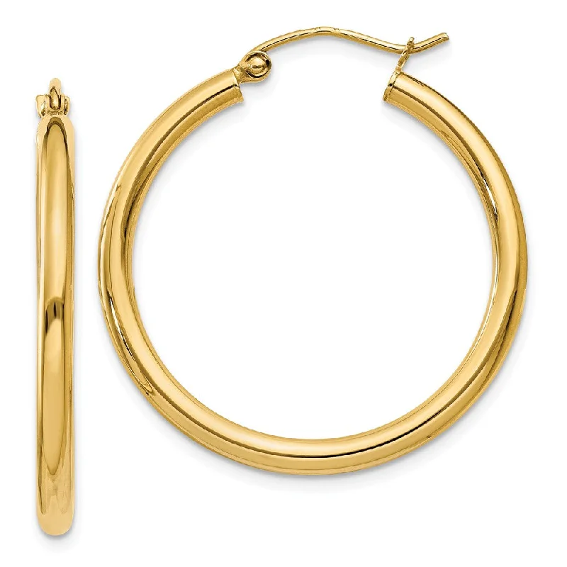 oversized statement earrings -2.5mm x 30mm 14k Yellow Gold Classic Round Hoop Earrings