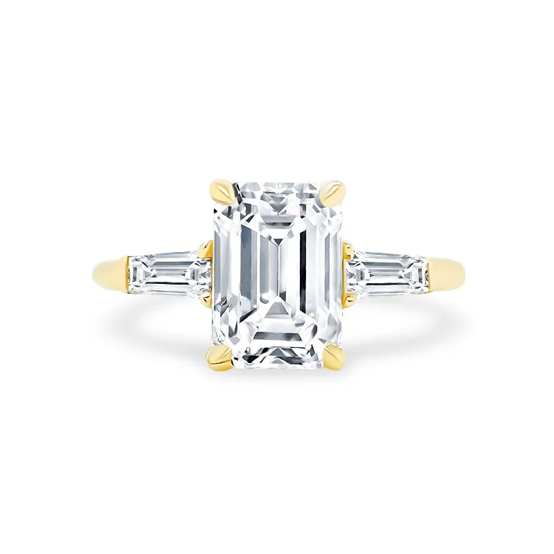 trendy silver rings for women -Emerald Cut with Tapered Baguette Cut Side Stones