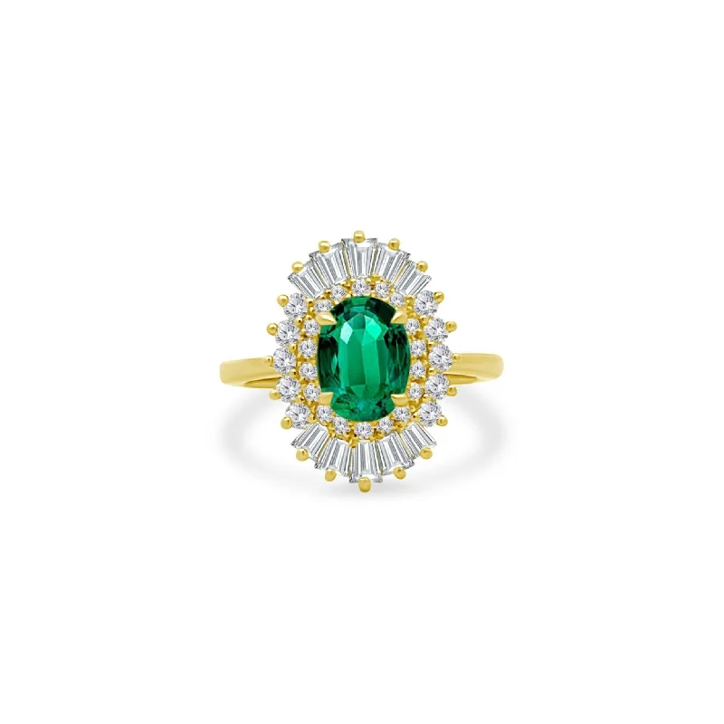 birth year rings for women -1.43ct Emerald Sunburst Ring