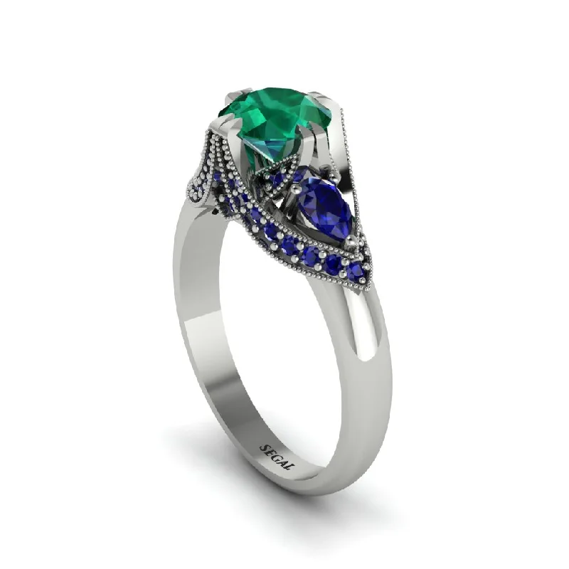 Emerald Vintage Round Cut Engagement Ring - Kali No. 66