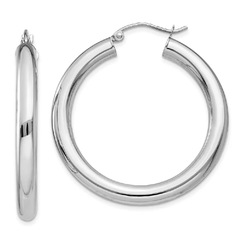 oversized statement earrings -4mm x 35mm 14k White Gold Classic Round Hoop Earrings