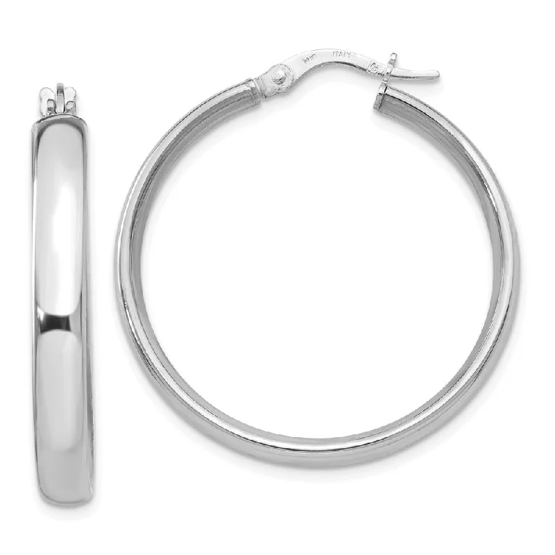 asymmetrical earrings for women -4mm x 29mm (1 1/8 Inch) 14k White Gold Domed Round Tube Hoop Earrings