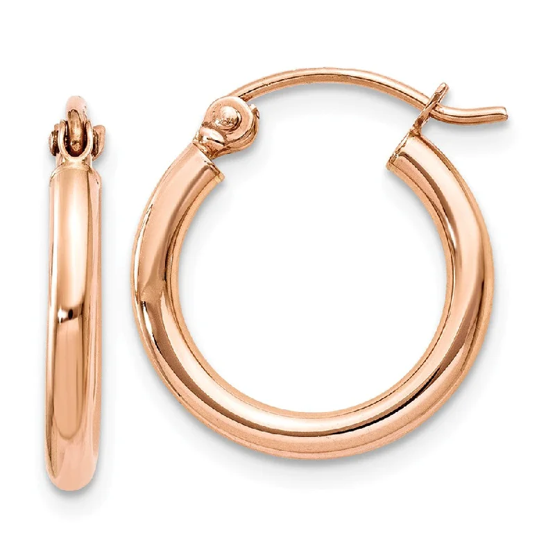 thick gold earrings for women -2mm x 15mm 14k Rose Gold Round Tube Hoop Earrings