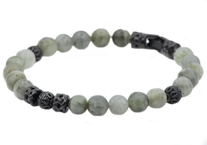 statement bracelets for women -Mens Genuine Labradorite Stainless Steel Beaded Bracelet