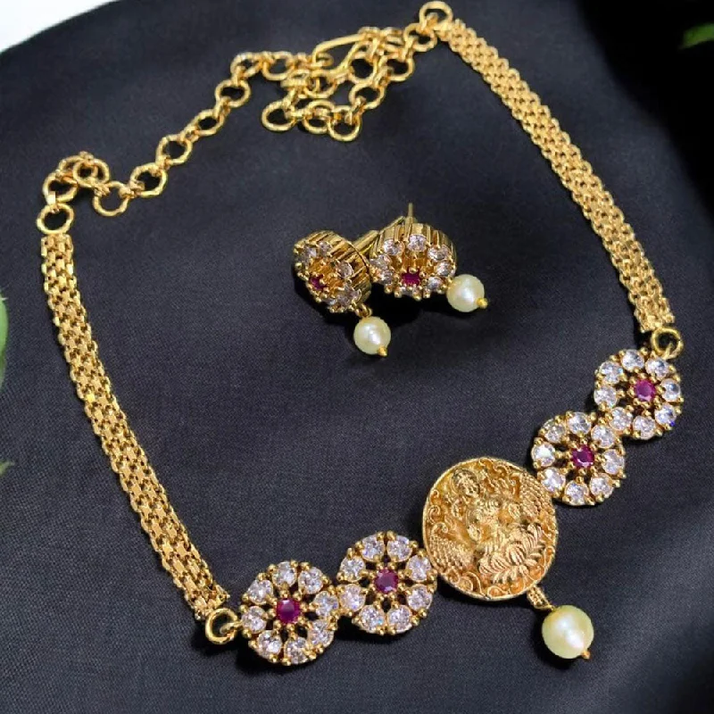 birth year necklaces for women -Sona Creation Gold Plated AD Stone Temple Necklace Set