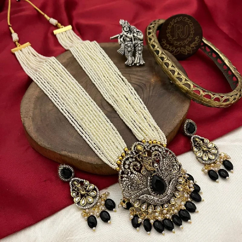 open heart necklaces for women -FS Collection 2 Tone Plated Austrian Stone And Pearls Temple Long Necklace Set