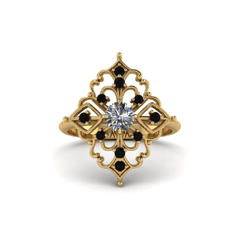 Black Diamond Royal Filigree Cluster Engagement Ring - Zinnia No. 31