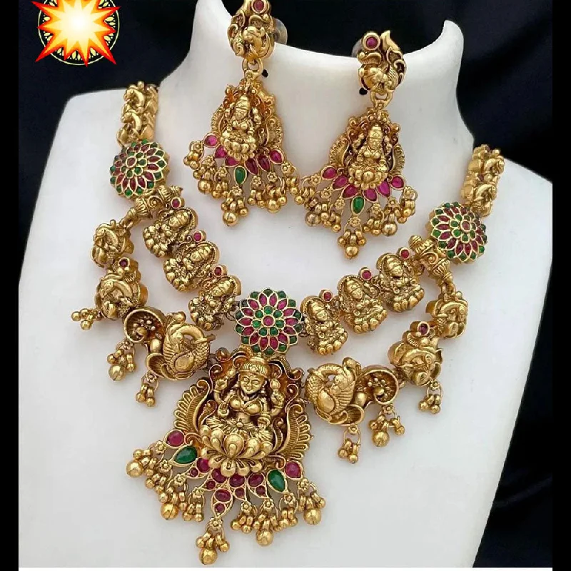 crystal necklaces for women -Manisha Jewellery Gold Plated Pota Stone Temple Necklace Set