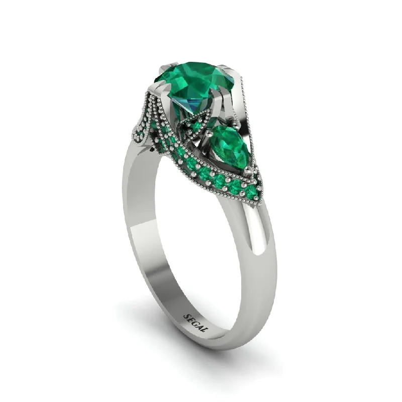 Emerald Vintage Round Cut Engagement Ring - Kali No. 21