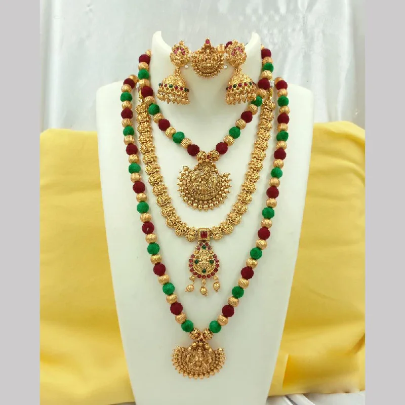 choker necklaces for women -Joyful Jewel Art Matte Gold Plated Pota Stone Temple Long Necklace Combo