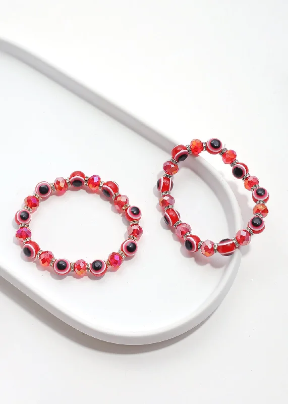 thin bangle bracelets for women -Red Evil Eye Bead Bracelet