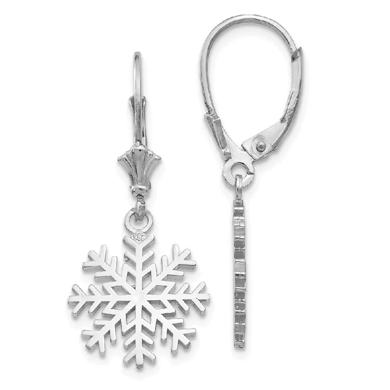 vintage-inspired earrings for women -14k White Gold 3-D Snowflake Leverback Earrings