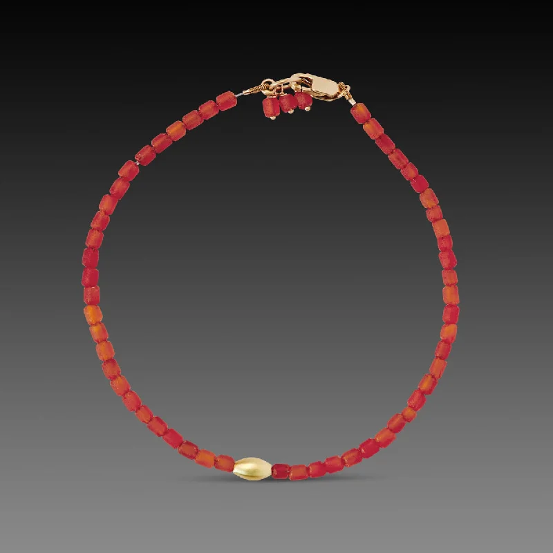 classic eternity bracelets for women -Carnelian Bracelet with Gold Rice Bead