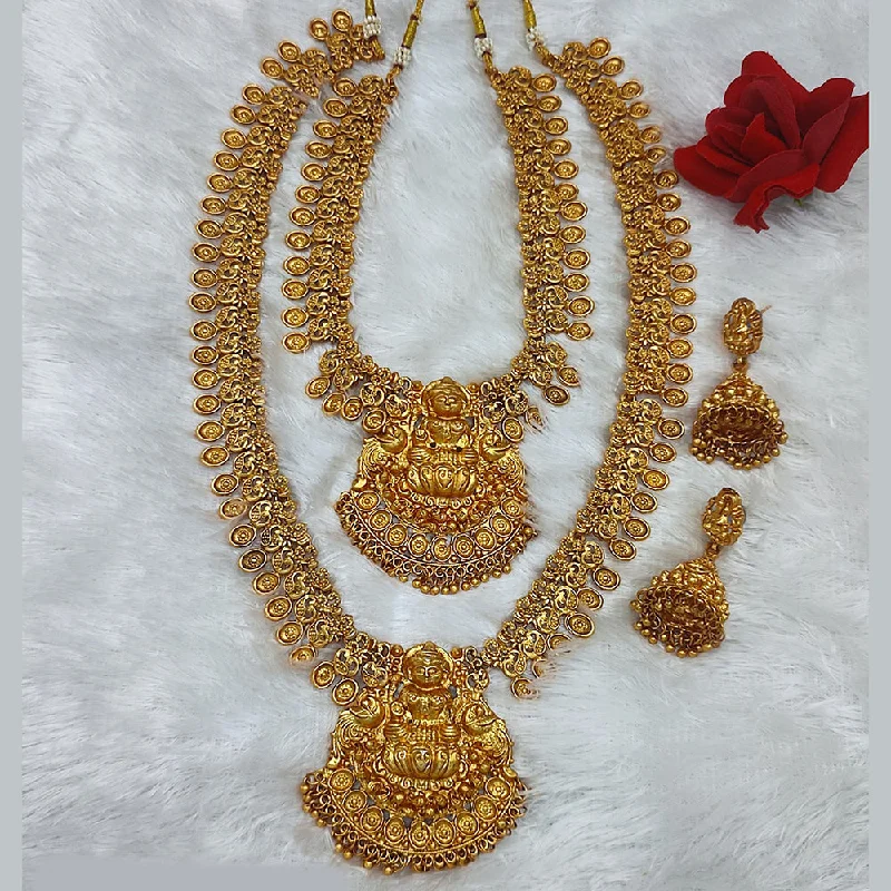 multi-layer necklaces for women -Lucentarts Jewellery Gold Plated Temple Double Necklace Set