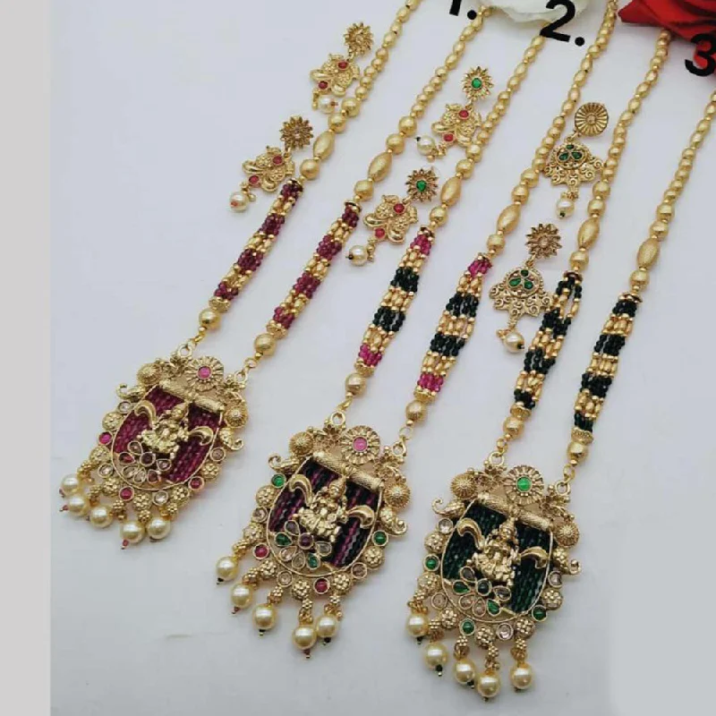 delicate chain necklaces for women -FS Collection Gold Plated Temple Long Necklace Set (1 Piece Only Assorted Design)