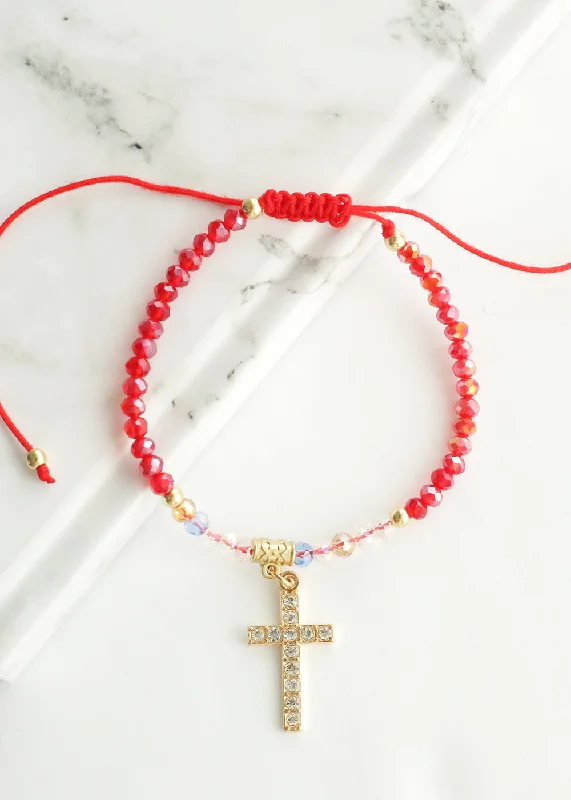 unique handcrafted bracelets -Red Bead Bracelet with Cross