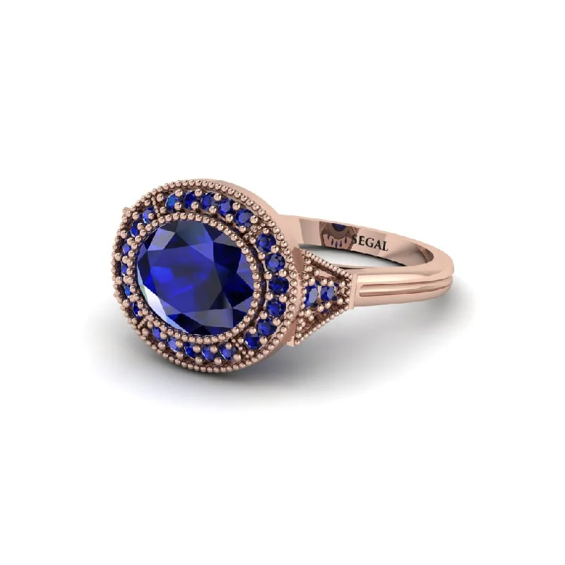 Oval Cut Sapphire Milgrain Halo Engagement Ring - Alexandria No. 74