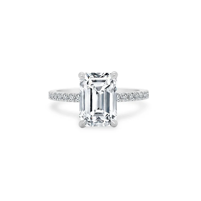 best-selling rings for women -Emerald Cut Solitaire on Diamond Band