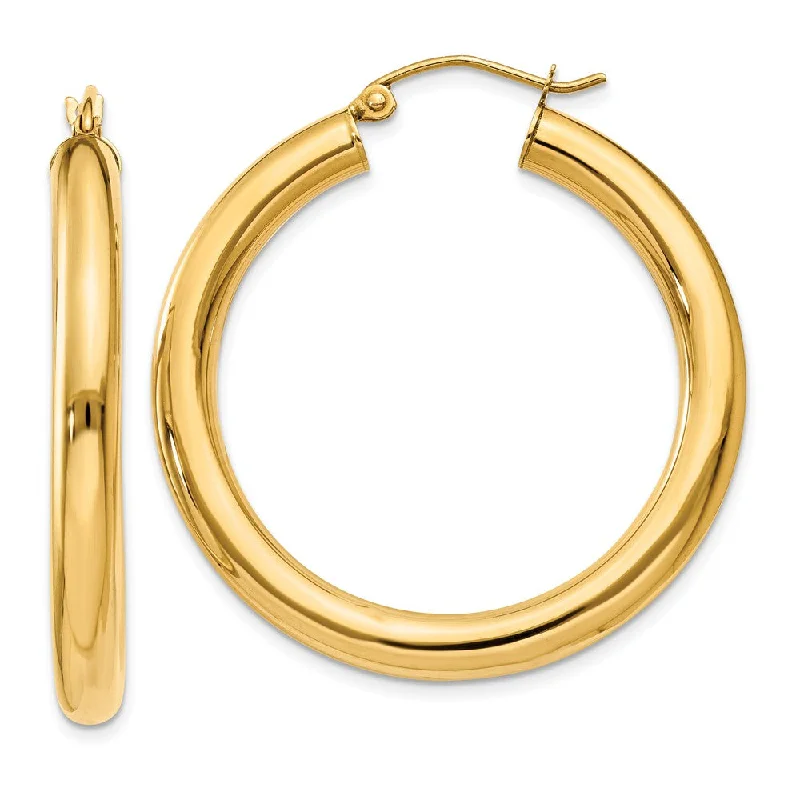 modern earrings for women -4mm x 35mm 14k Yellow Gold Classic Round Hoop Earrings