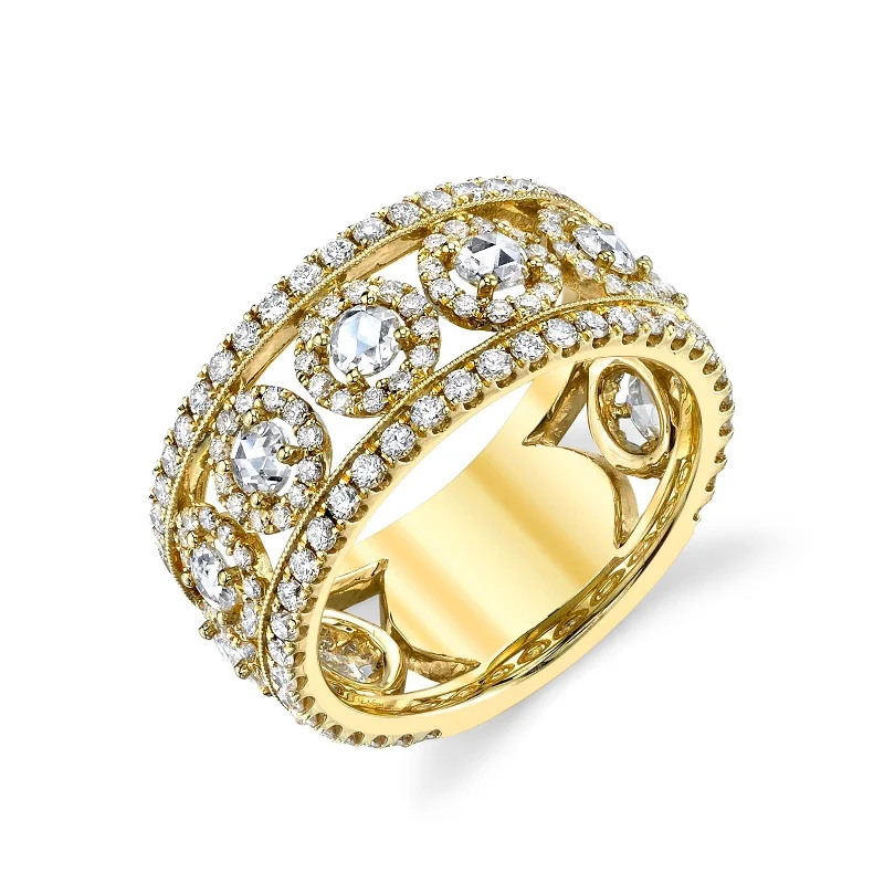 bohemian rings for women -Classic Wide Band with Diamonds