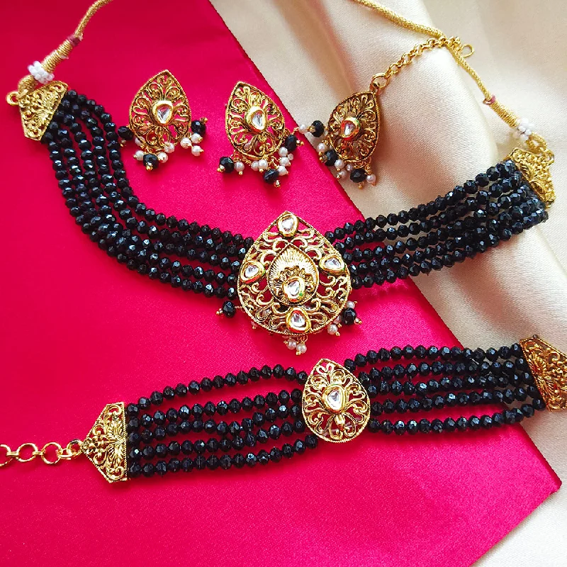 nature-inspired pendant necklaces -Darshana Jewels Gold Plated Crystal Choker Necklace Set