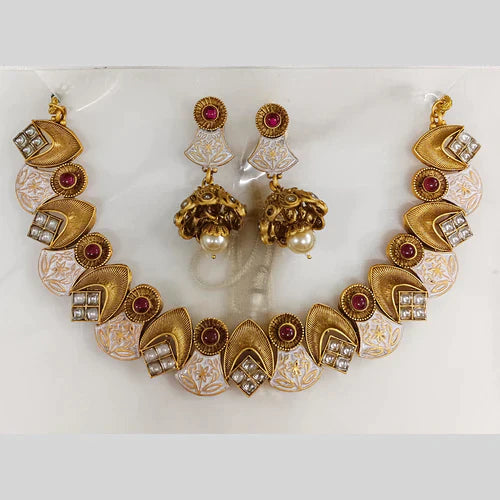 crystal necklaces for women -Darshana Jewels Rose Gold Plated AD  Necklace Set