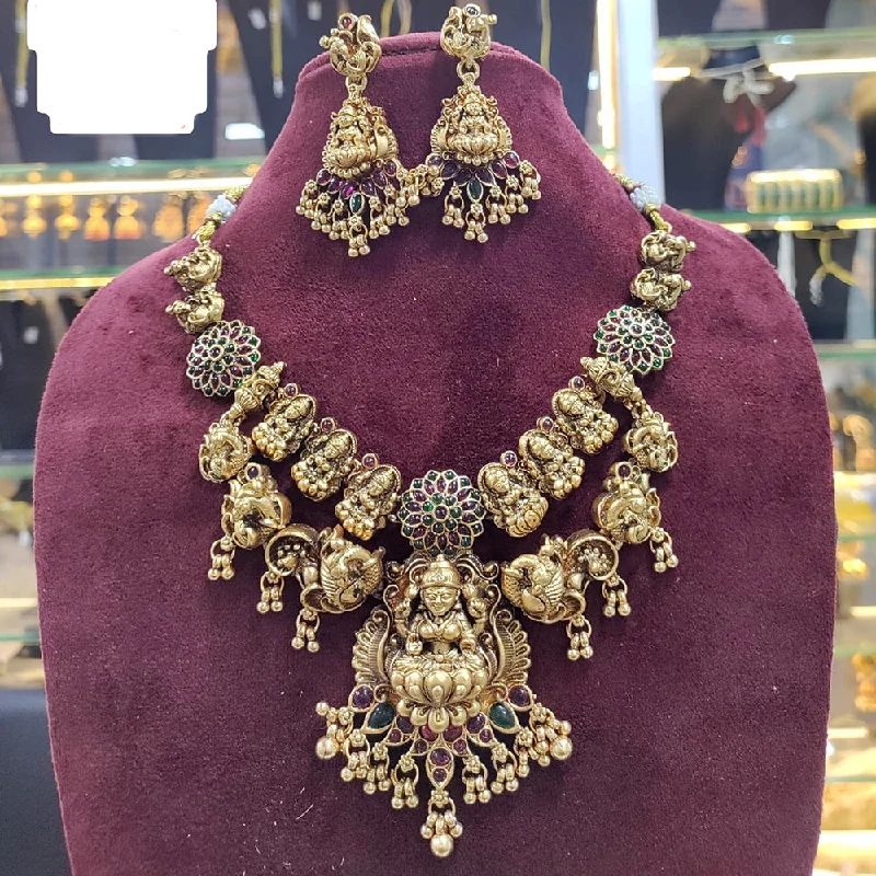 unique handcrafted necklaces -Manisha Jewellery Gold Plated Pota Stone Temple Necklace Set