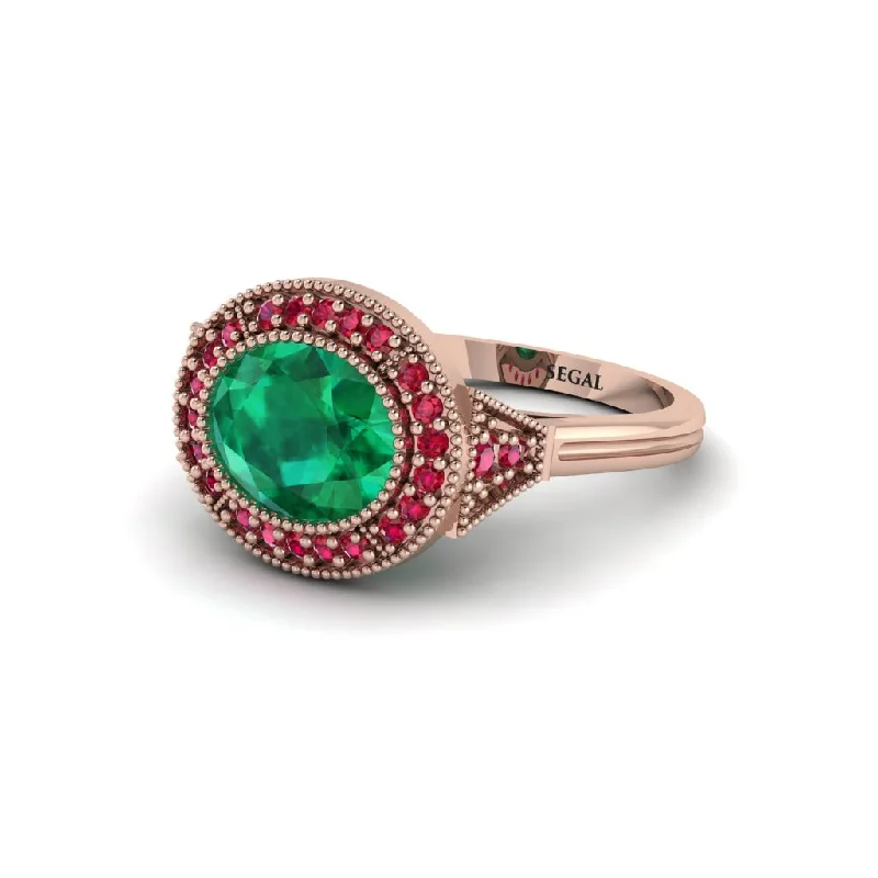 Oval Cut Emerald Milgrain Halo Engagement Ring - Alexandria No. 50