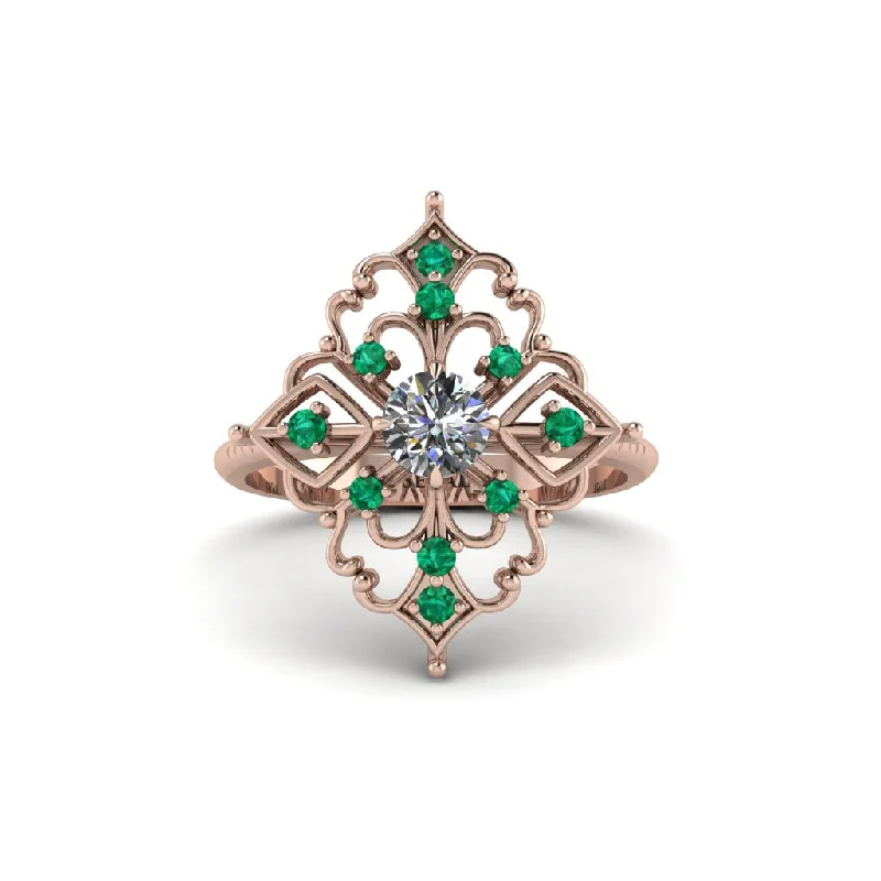 Emerald Royal Filigree Cluster Engagement Ring - Zinnia No. 17