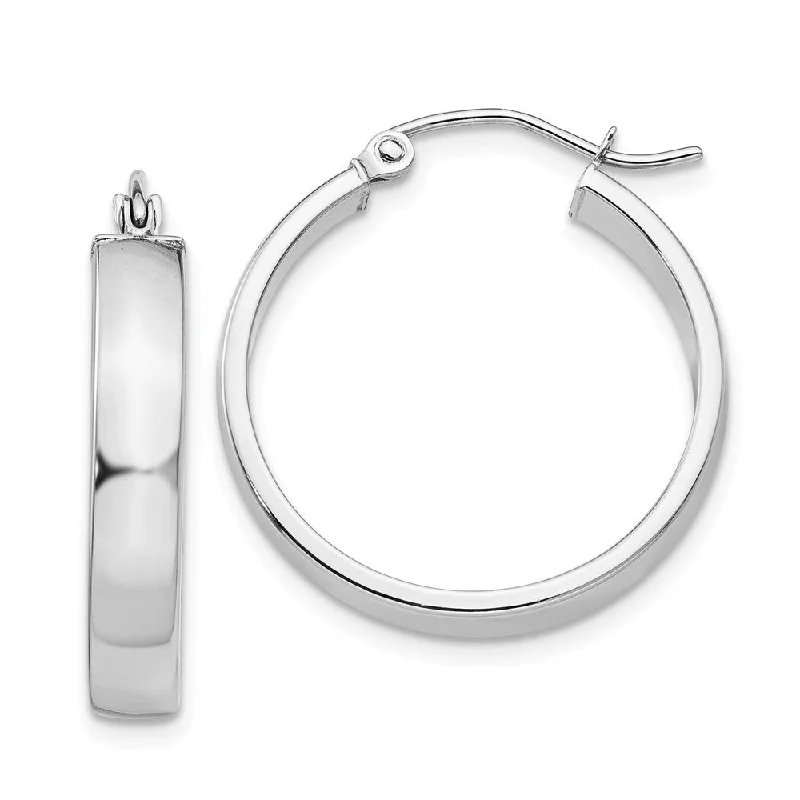 chain dangle earrings for women -4mm, 14k White Gold Polished Round Hoop Earrings, 22mm (7/8 Inch)