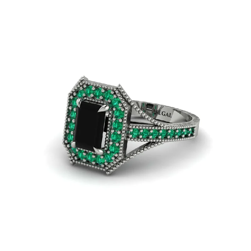 Emerald Cut Emerald Milgrain Halo Engagement Ring - Xanthe No. 24