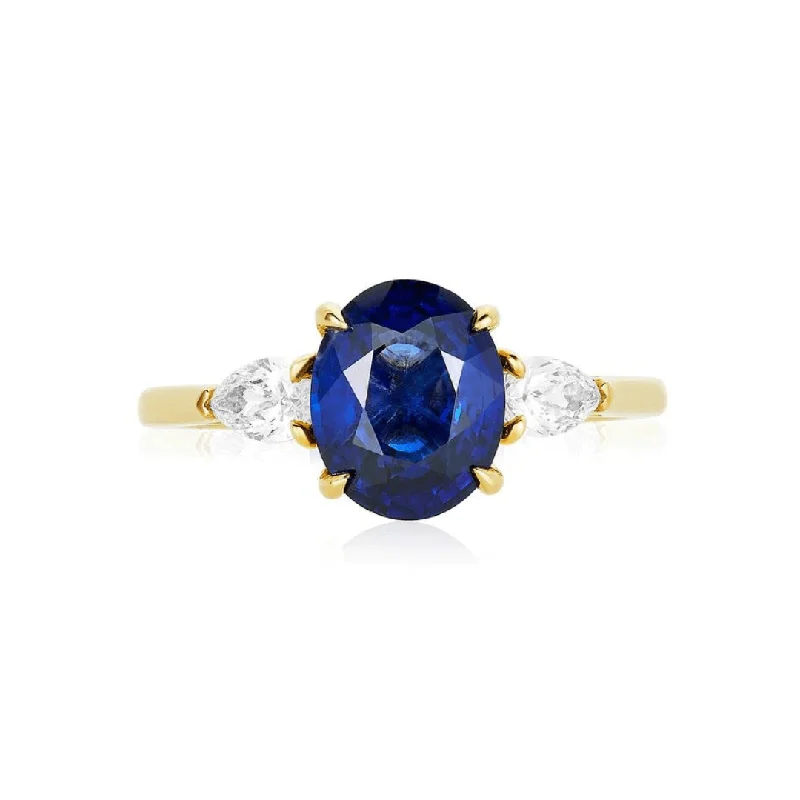 stylish rings for women -Oval Cut Sapphire with Pear Cut Diamond Side Stones