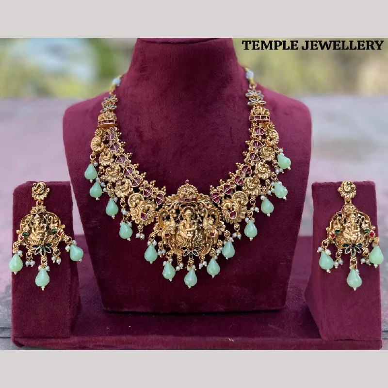 handcrafted necklaces for women -FS Collection Gold Plated Meenakari Temple Necklace Set