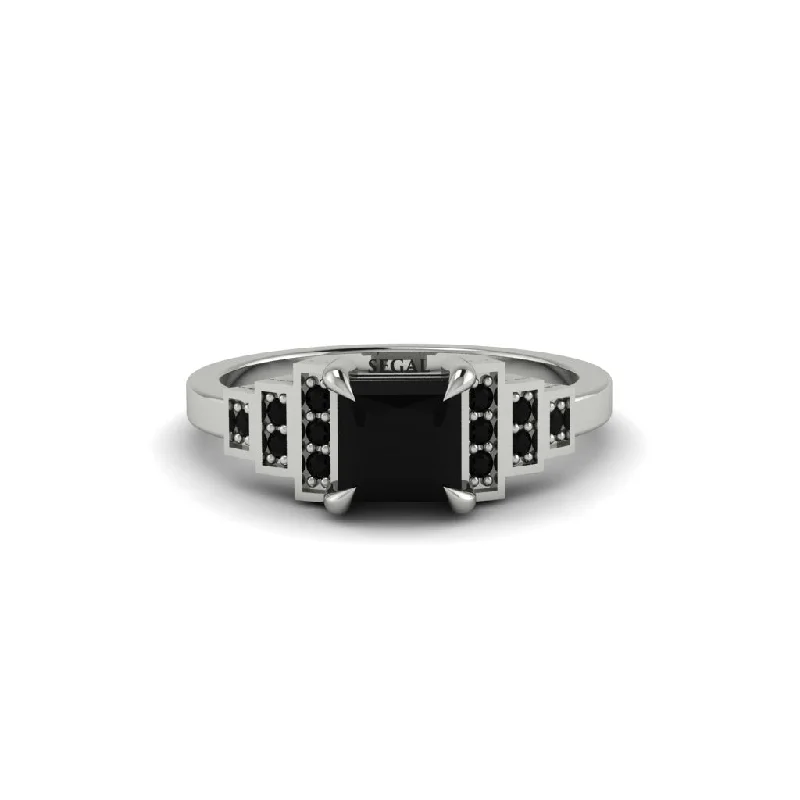 Black Diamond Geometric Princess Cut Engagement Ring - Thea No. 39