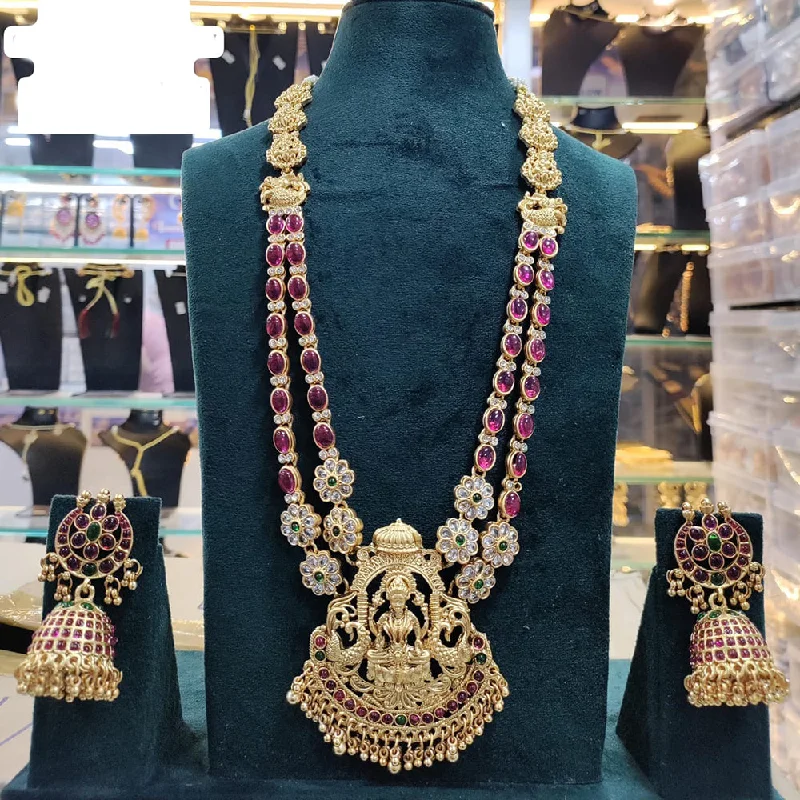 adjustable lariat necklaces for women -Manisha Jewellery Gold Plated Pota Stone Temple Necklace Set