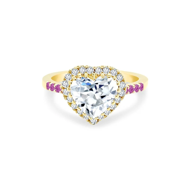 platinum rings for women -Heart Cut Solitaire with Halo on Gemstone Band