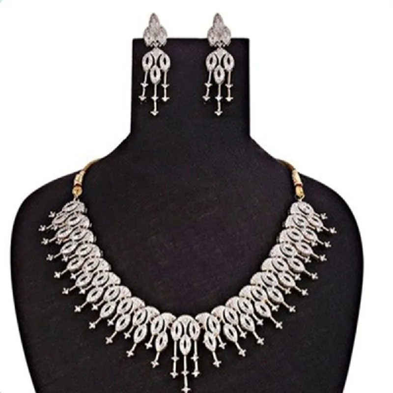 high fashion necklaces for women -Beeji Creations Silver Plated American Diamonds Necklace Set