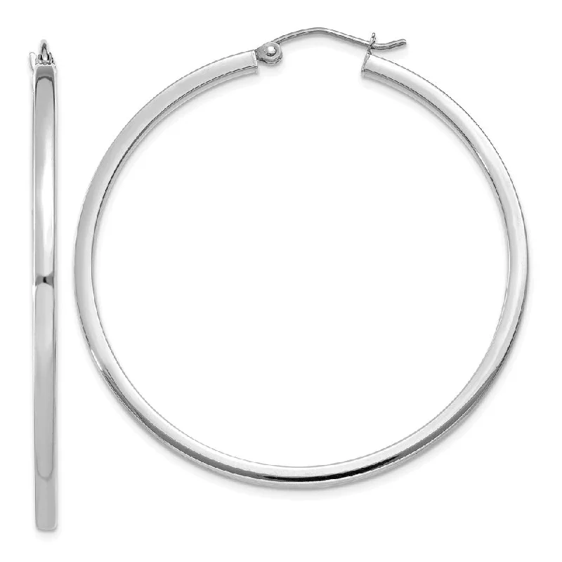 handcrafted earrings for women -2mm, 14k White Gold Square Tube Round Hoop Earrings, 45mm (1 3/4 Inch)