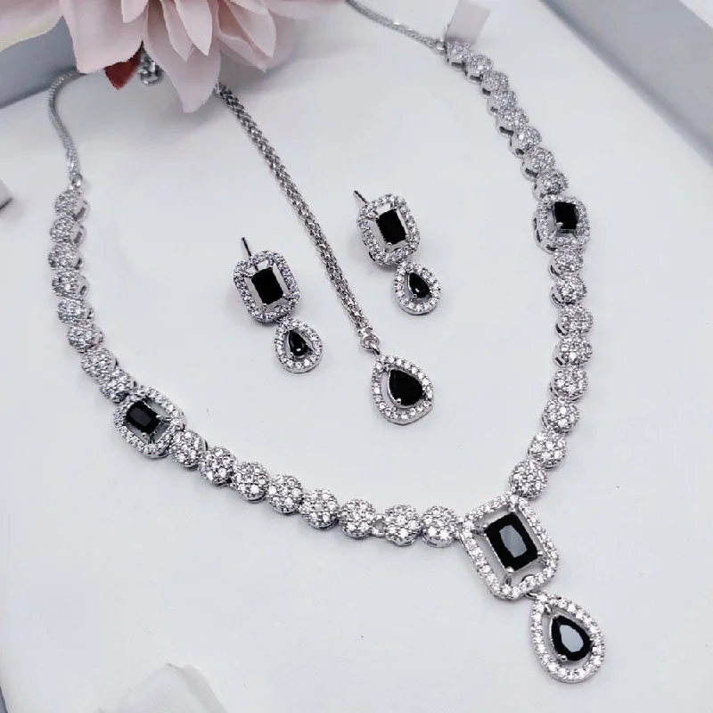 vintage necklaces for women -Kavita Art Silver Plated American Diamond Necklace Set