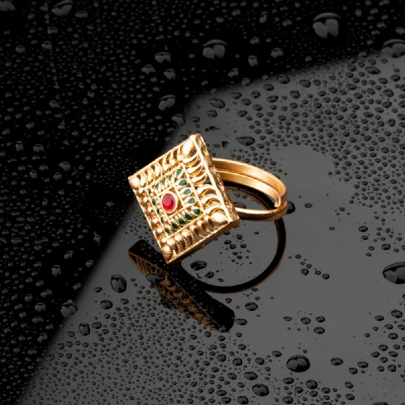 aesthetic rings for women -ChicCharm Jewellery Brass Gold Plated Synthetic Stone And Meenakari Rings