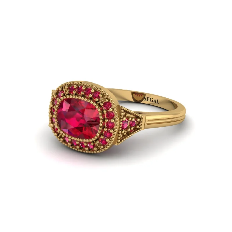 Cushion Cut Ruby Milgrain Halo Engagement Ring - Blake No. 55