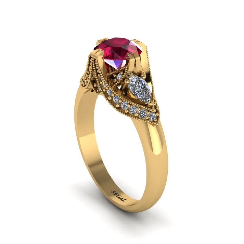 Ruby Vintage Round Cut Engagement Ring - Kali No. 10